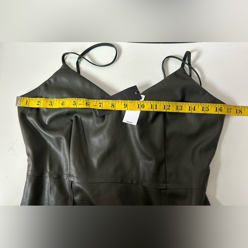 NWT BANANA REPUBLIC ARMY GREEN VEGAN LEATHER DRESS. 8p. QUIET LUXURY, SEXY - Picture 7 of 8